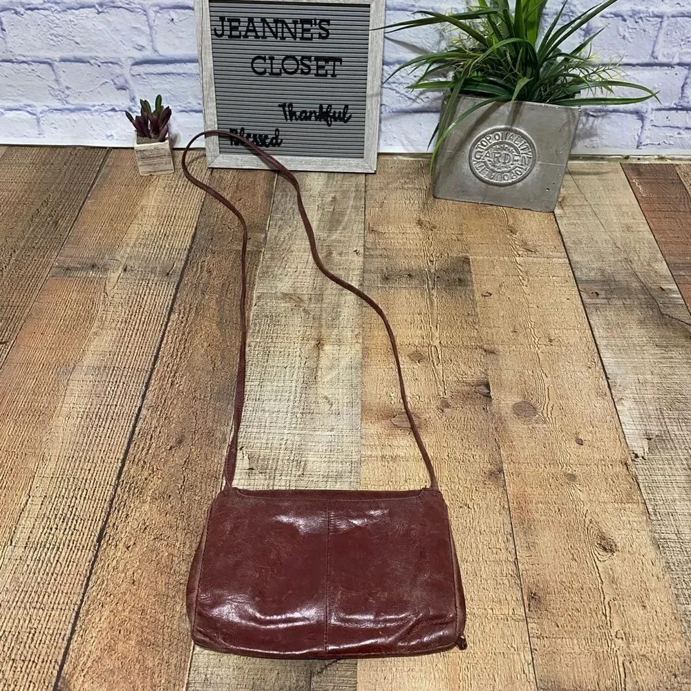 Hobo distressed maroon leather crossbody bag fold over